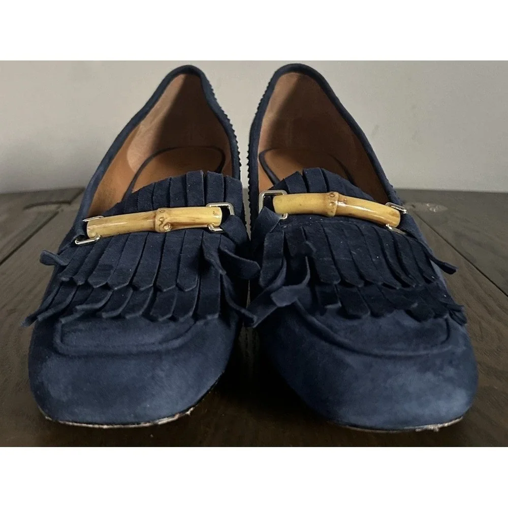 J. McLaughlin Reina Suede Loafer's Navy Blue with A Bamboo Inspired Bit Size 9.5